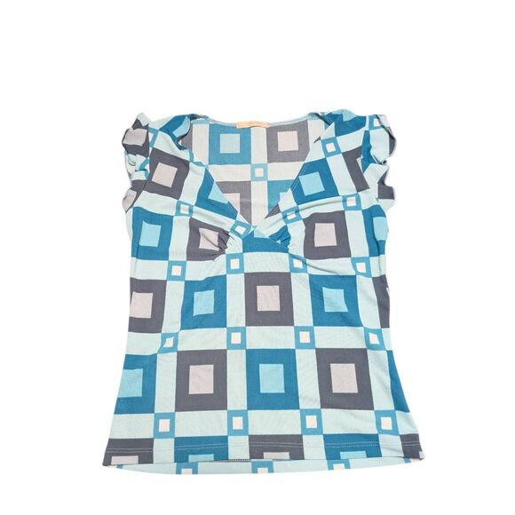 Forever 21 Abstract Blue Print Short Sleeves Women's XS  (per measurements) - Picture 1 of 4